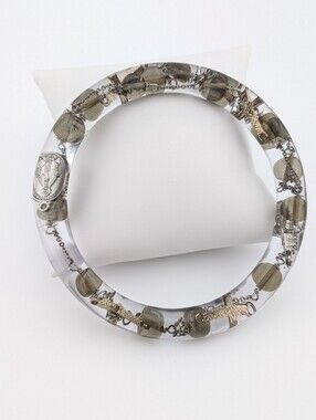 NWT Rosary Silver Bangle Bracelet Handmade Vintage Upcycled Jewelry